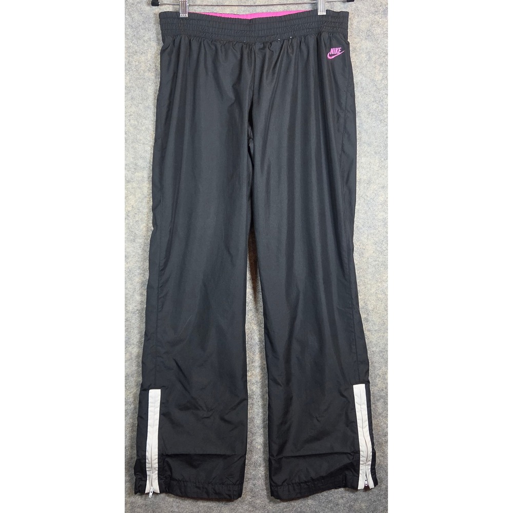 Nike Sportswear Track Pants Black Pink White Stripe Lined Womens Medium 8-10‎